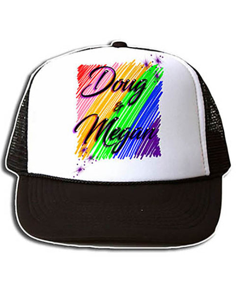 A001 Personalized Airbrush Rainbow Name Design Snapback Trucker Hat