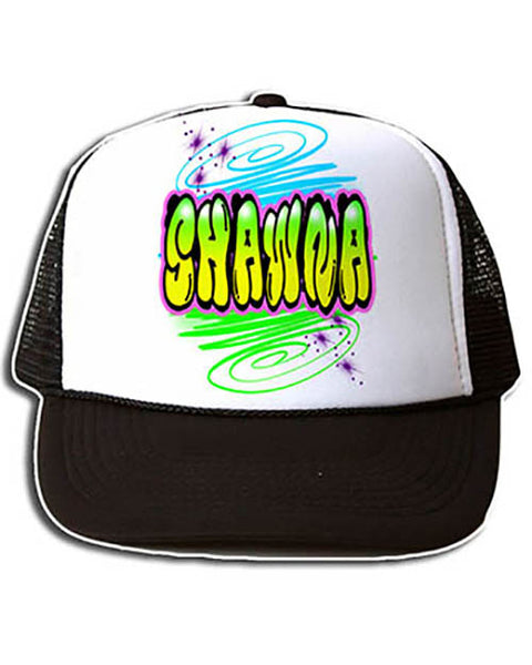 A010 Personalized Airbrush Name Design Snapback Trucker Hat