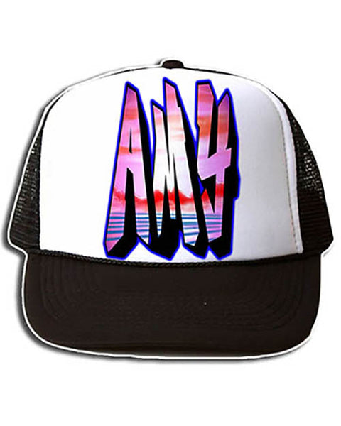A014 Personalized Airbrush Name Design Snapback Trucker Hat