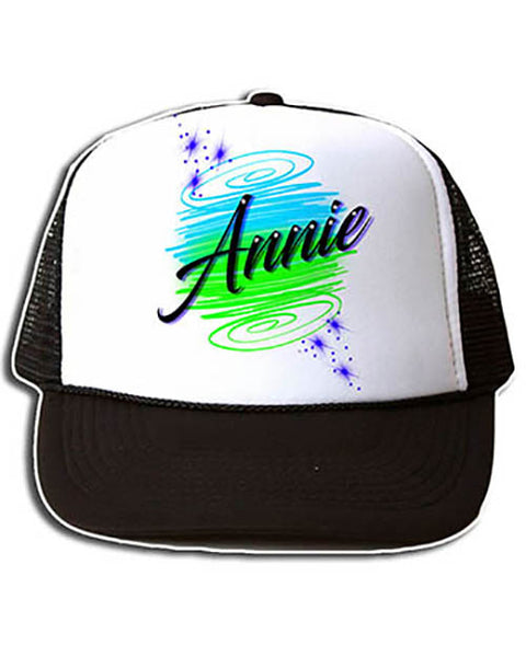 A016 Personalized Airbrush Name Design Snapback Trucker Hat