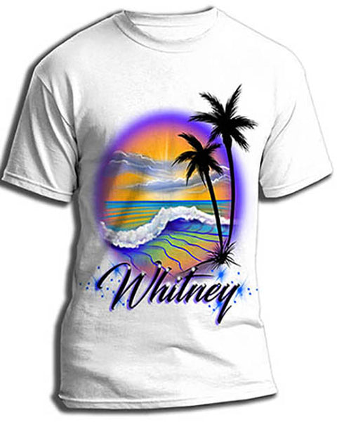 E004 custom personalized airbrush Beach Water Scene Tee Shirt Landscape