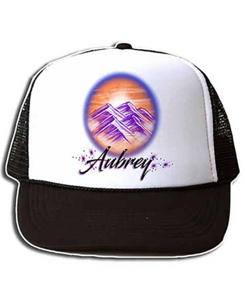 E006 Personalized Airbrush Mountain Scene Snapback Trucker Hat
