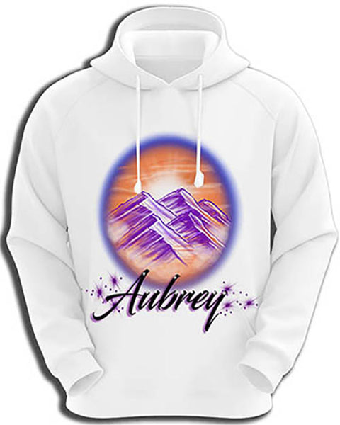 E006 custom personalized airbrush Mountain Water Scene Hoodie Sweatshirt Landscape