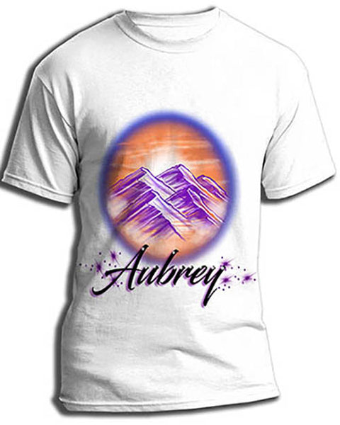 E006 custom personalized airbrush Mountain Water Scene Tee Shirt Landscape
