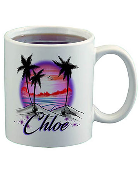 E009 Personalized Airbrush Sunset Beach Landscape Ceramic Coffee Mug