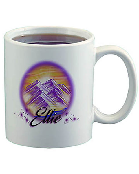 E010 Personalized Airbrush Mountain Scene Ceramic Coffee Mug