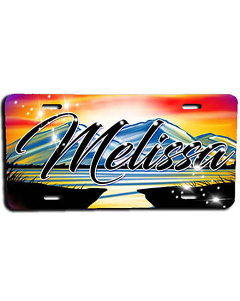E011 Personalized Airbrush Waterfall Mountain Landscape License Plate Tag
