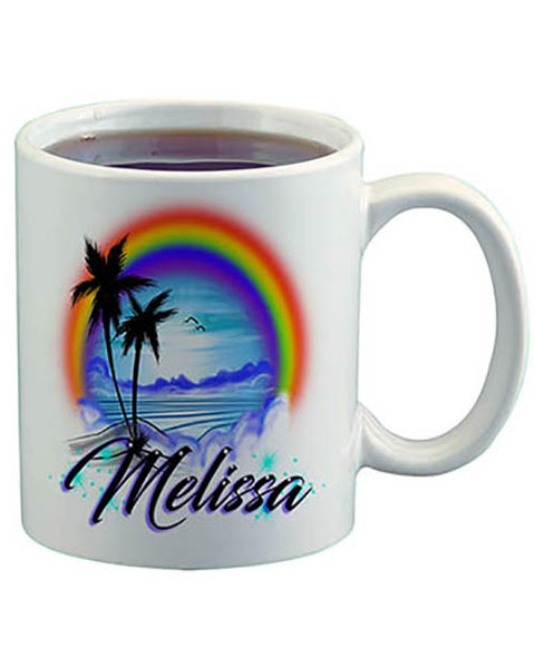 E012 Personalized Airbrush Rainbow Beach Landscape Ceramic Coffee Mug