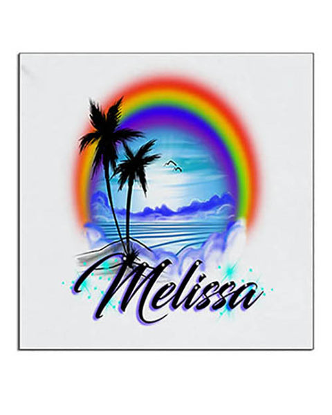 E012 Personalized Airbrush Rainbow Beach Landscape Ceramic Coaster