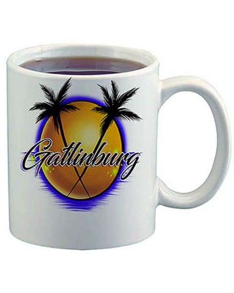 E015 Personalized Airbrush Palm Tree Landscape Ceramic Coffee Mug