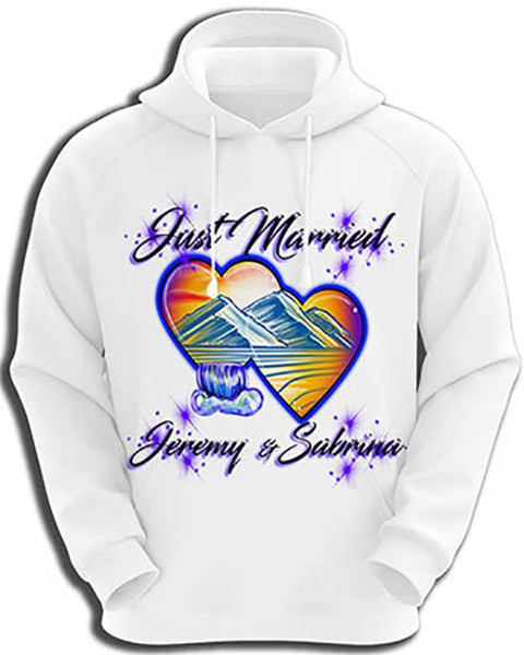 E017 Personalized Airbrush Hearts Mountain Landscape Hoodie Sweatshirt