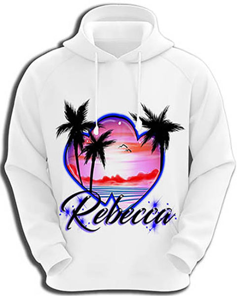 E018 Personalized Airbrush Heart Beach Landscape Hoodie Sweatshirt