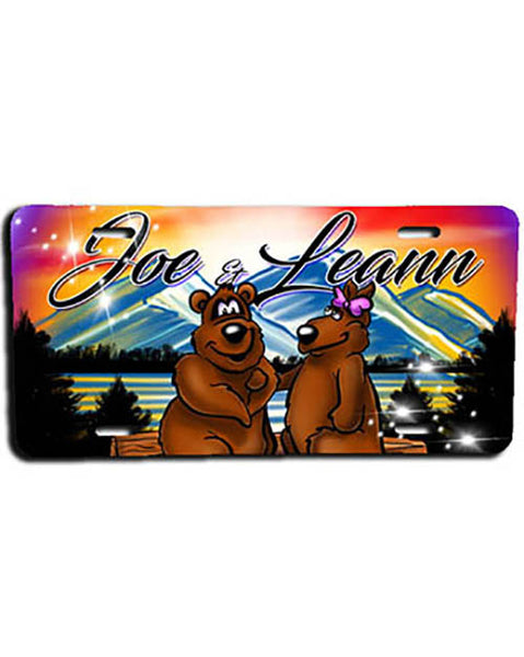 E020 Personalized Airbrush Hearts Mountain Landscape License Plate Tag