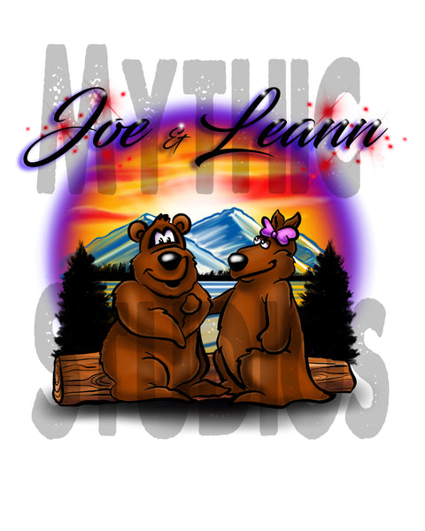 E020 Personalized Airbrush Bears Mountain Landscape Hoodie Sweatshirt