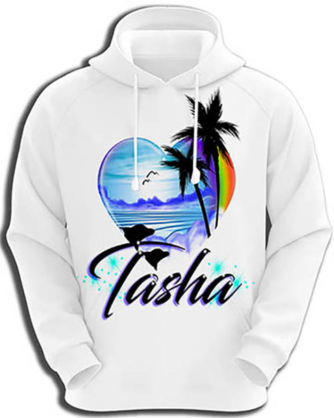 E024 Personalized Airbrush Dolphins Heart Landscape Hoodie Sweatshirt
