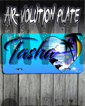 E024 Personalized Airbrush Dolphins Heart Landscape License Plate Tag