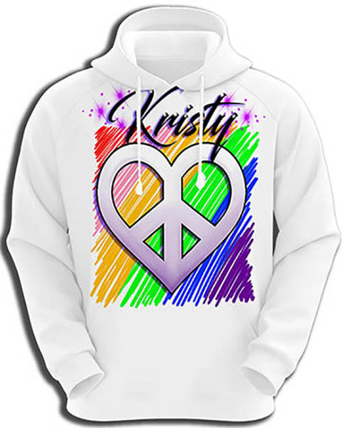 F027 Personalized Airbrushed Peace Heart Hoodie Sweatshirt