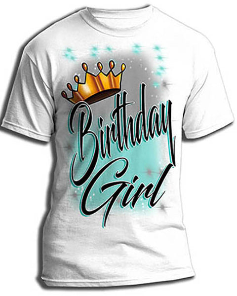 F038 Personalized Airbrushed Birthday Crown Girl Kids and Adult Tee Shirt