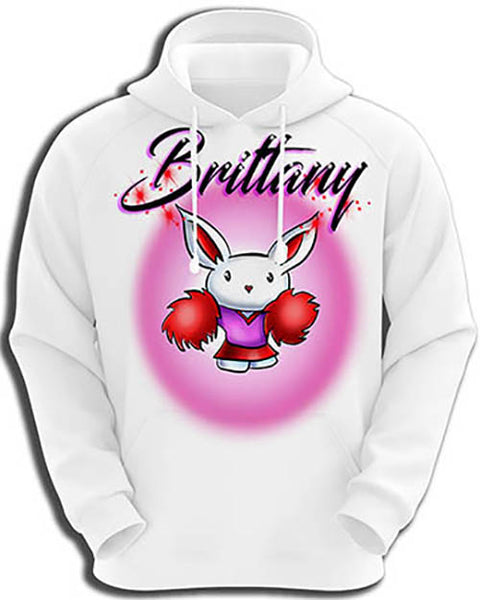 G009 Personalized Airbrush Cheer Bunny Pom Pom Hoodie Sweatshirt