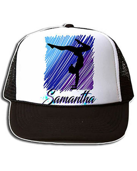 G012 Personalized Airbrush Gymnastics Snapback Trucker Hat