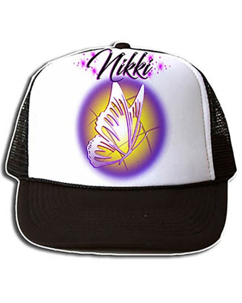 I001 Personalized Airbrush Butterfly Snapback Trucker Hat