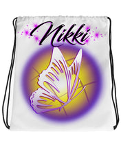 I001 Digitally Airbrush Painted Personalized Custom butterfly Drawstring Backpack