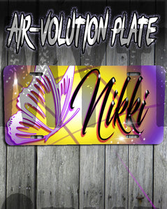 I001 Personalized Airbrush Butterfly License Plate Tag