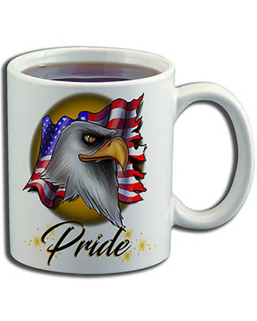 I003 Personalized Airbrush American Flag Bald Eagle Ceramic Coffee Mug