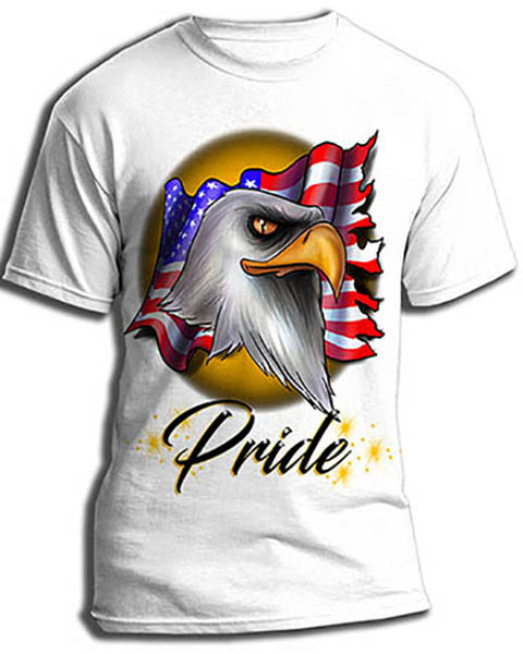 I003 Personalized Airbrush American Flag Bald Eagle Tee Shirt