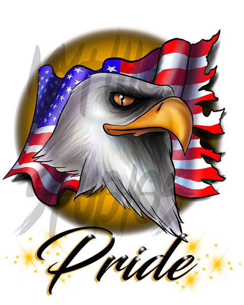 I003 Digitally Airbrush Painted Personalized Custom bald eagle American flag pride Drawstring Backpack