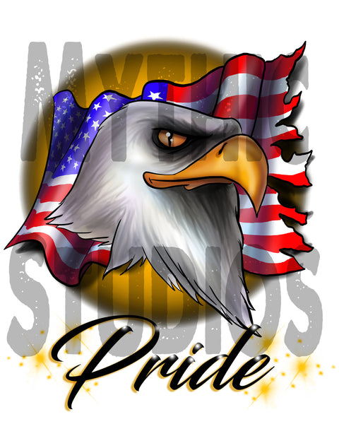 I003 Personalized Airbrush American Flag Bald Eagle Tee Shirt
