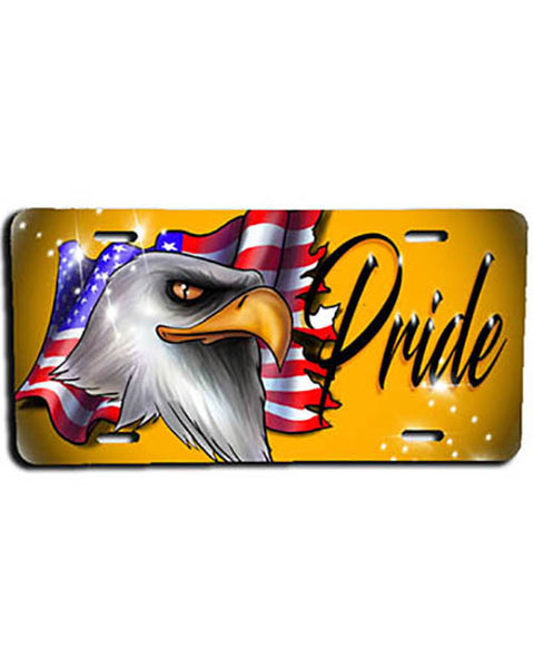 I003 Personalized Airbrush American Flag Bald Eagle License Plate Tag