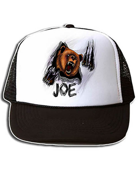 I006 Personalized Airbrush Angry Bear Snapback Trucker Hat