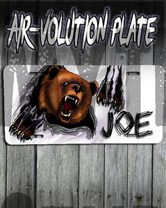 I006 Personalized Airbrush Angry Bear License Plate Tag