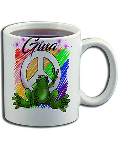 I009 Personalized Airbrush Peace Frog Ceramic Coffee Mug