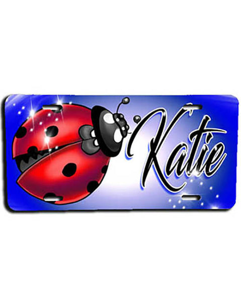 I007 Personalized Airbrush Ladybug License Plate Tag