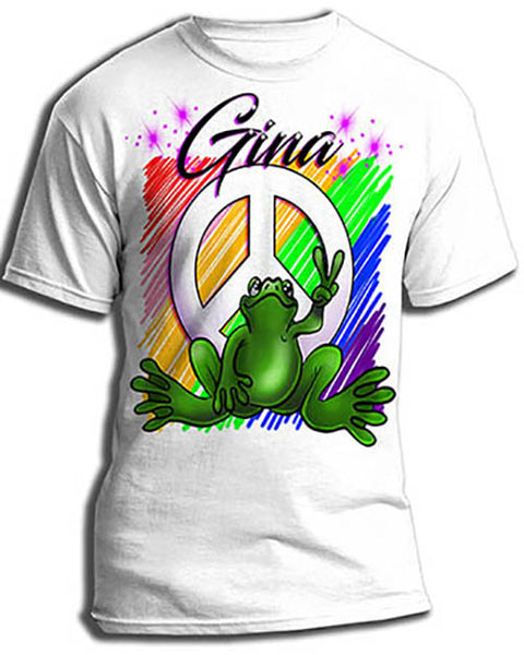 I009 Personalized Airbrush Peace Frog Tee Shirt