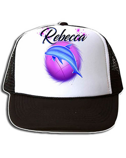 I010 Personalized Airbrush Dolphin Snapback Trucker Hat
