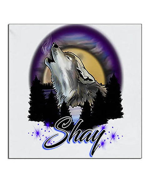 I011 Personalized Airbrush Howling Wolf Ceramic Coaster