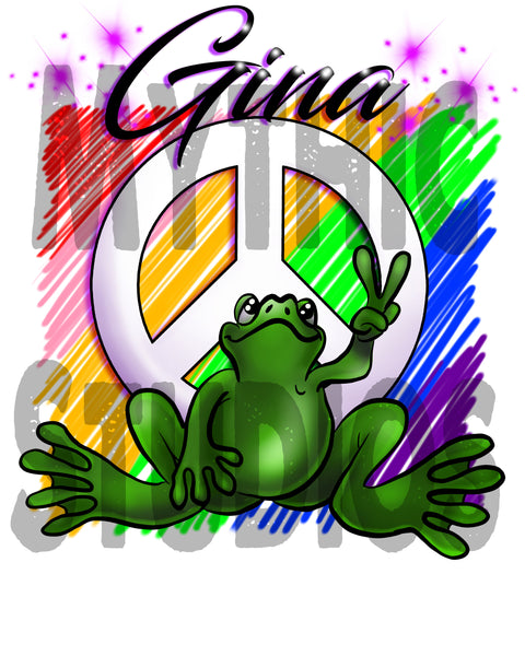 I009 Personalized Airbrush Peace Frog Tee Shirt