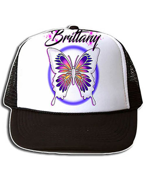 I012 Personalized Airbrush Butterfly Snapback Trucker Hat