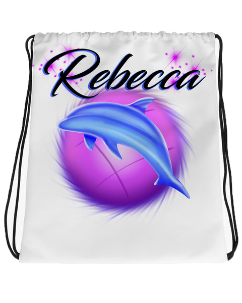 I010 Digitally Airbrush Painted Personalized Custom dolphin Drawstring Backpack