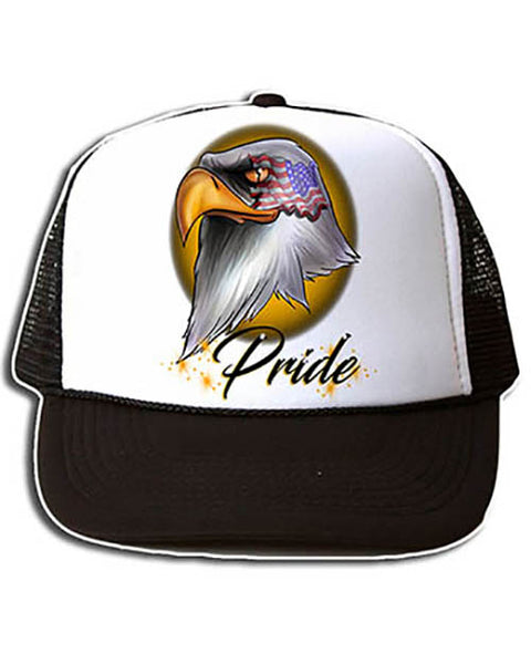 I013 Personalized Airbrush American Flag Bald Eagle Snapback Trucker Hat
