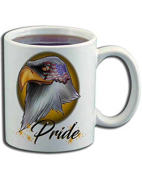 I013 Personalized Airbrush American Flag Bald Eagle Ceramic Coffee Mug
