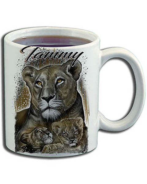 I014 Personalized Airbrush Tiger and Cubs Ceramic Coffee Mug