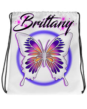I012 Digitally Airbrush Painted Personalized Custom butterfly Drawstring Backpack