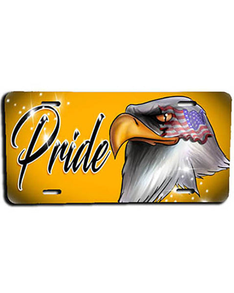 I013 Personalized Airbrush American Flag Bald Eagle License Plate Tag