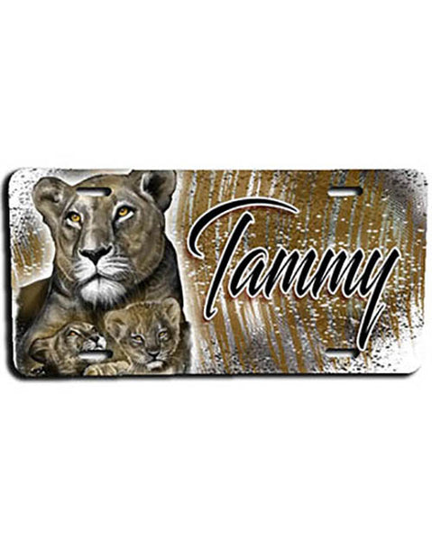 I014 Personalized Airbrush Tiger And Cubs License Plate Tag