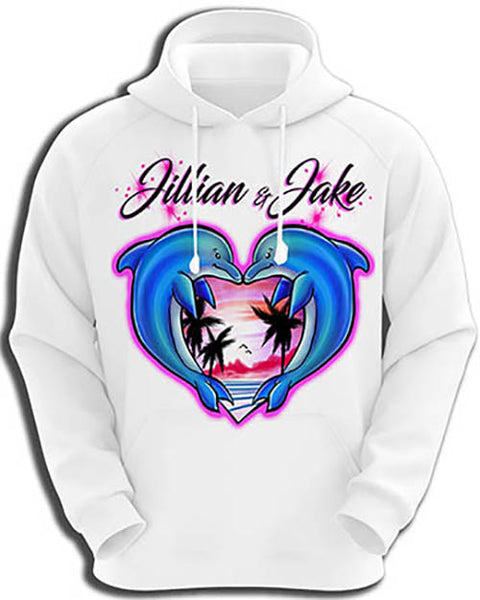I018 Personalized Airbrush Dolphin Heart Hoodie Sweatshirt