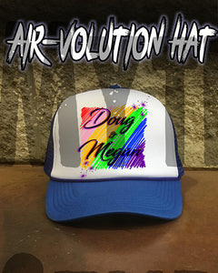 A001 Personalized Airbrush Rainbow Name Design Snapback Trucker Hat